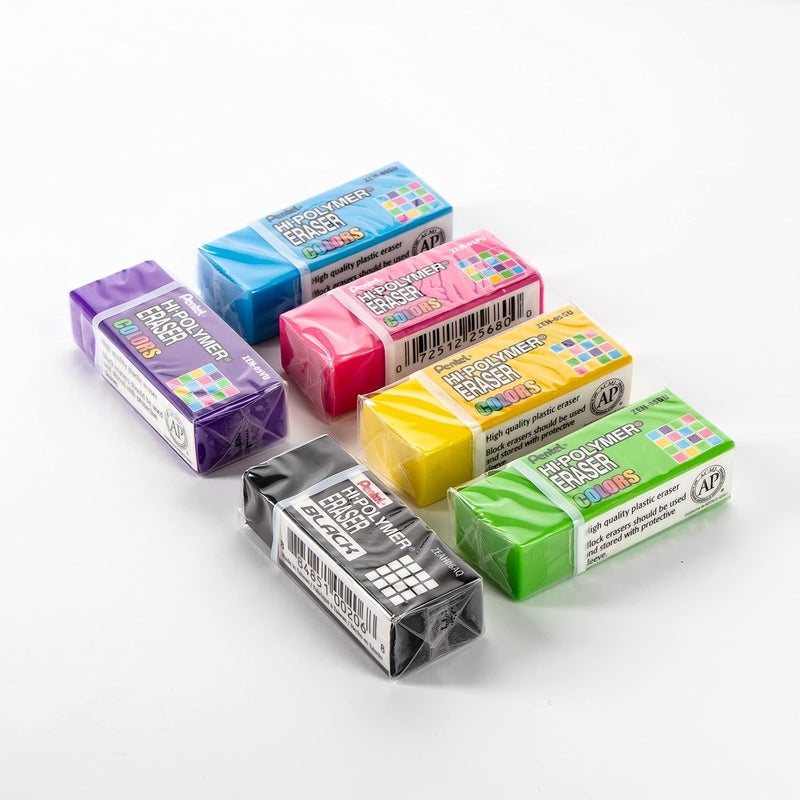 Pentel Hi-Polymer Block Eraser Colors Small, Assorted Colors, 12 Count (ZEH05CRPF12M) - Image 2